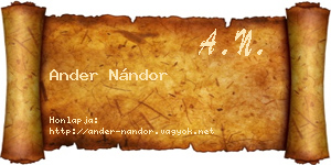 Ander Nándor névjegykártya